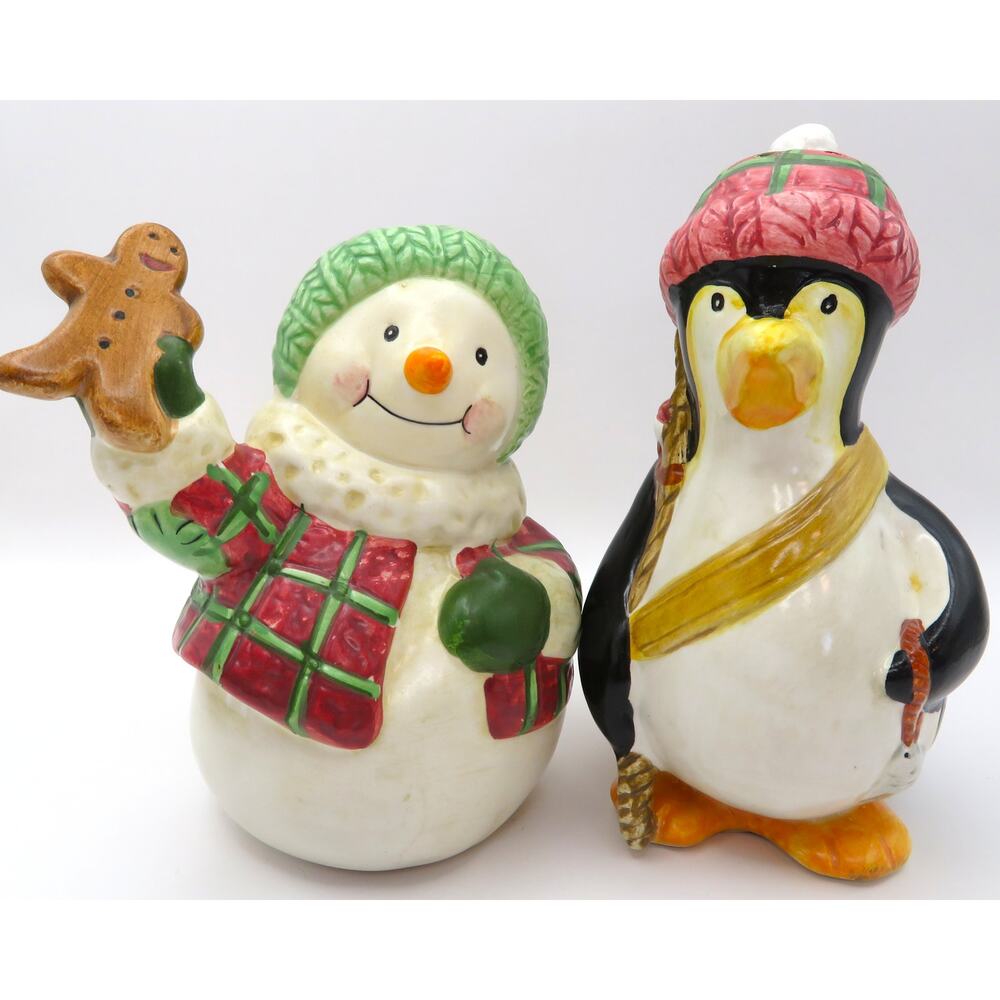 BICO Snowman & Penguin Salt & Pepper Shaker Set Ceramic Christmas Kitchen Decor